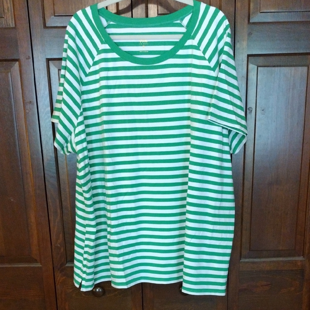 4X Belle By Kim Gravel Green and White Striped Tee